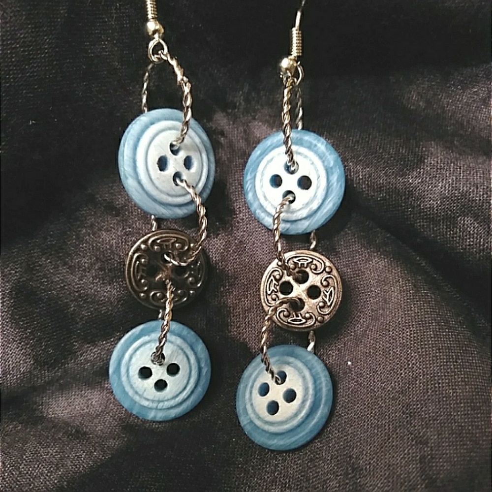 Baby blue & silver button earrings
